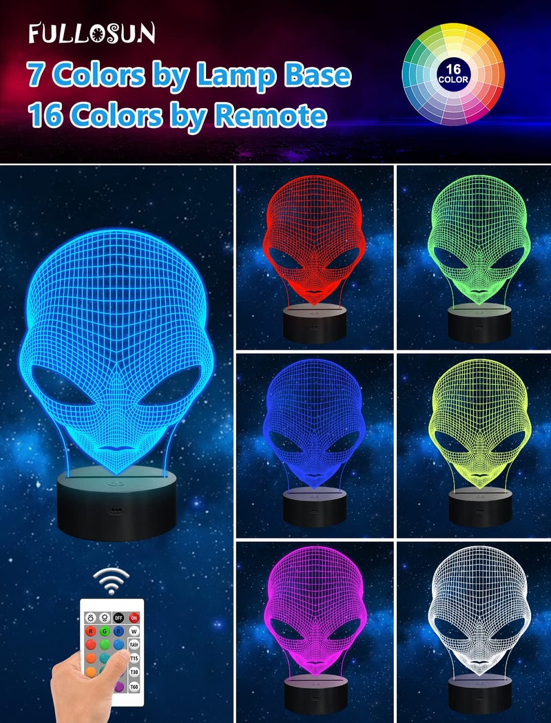 FULLOSUN 3D Night Light Alien Illusion Lamp, LED Martian ET Nightlight with Remote Control 16 Colors Changing Room Home Decor Xmas Cool Birthday Gifts for Boys Girls - Image 2